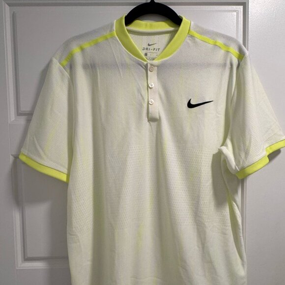 Nike Men’s Dri-FIT Shirt — White with Lime Green Details | Size L (Worn Once) - Picture 2 of 7